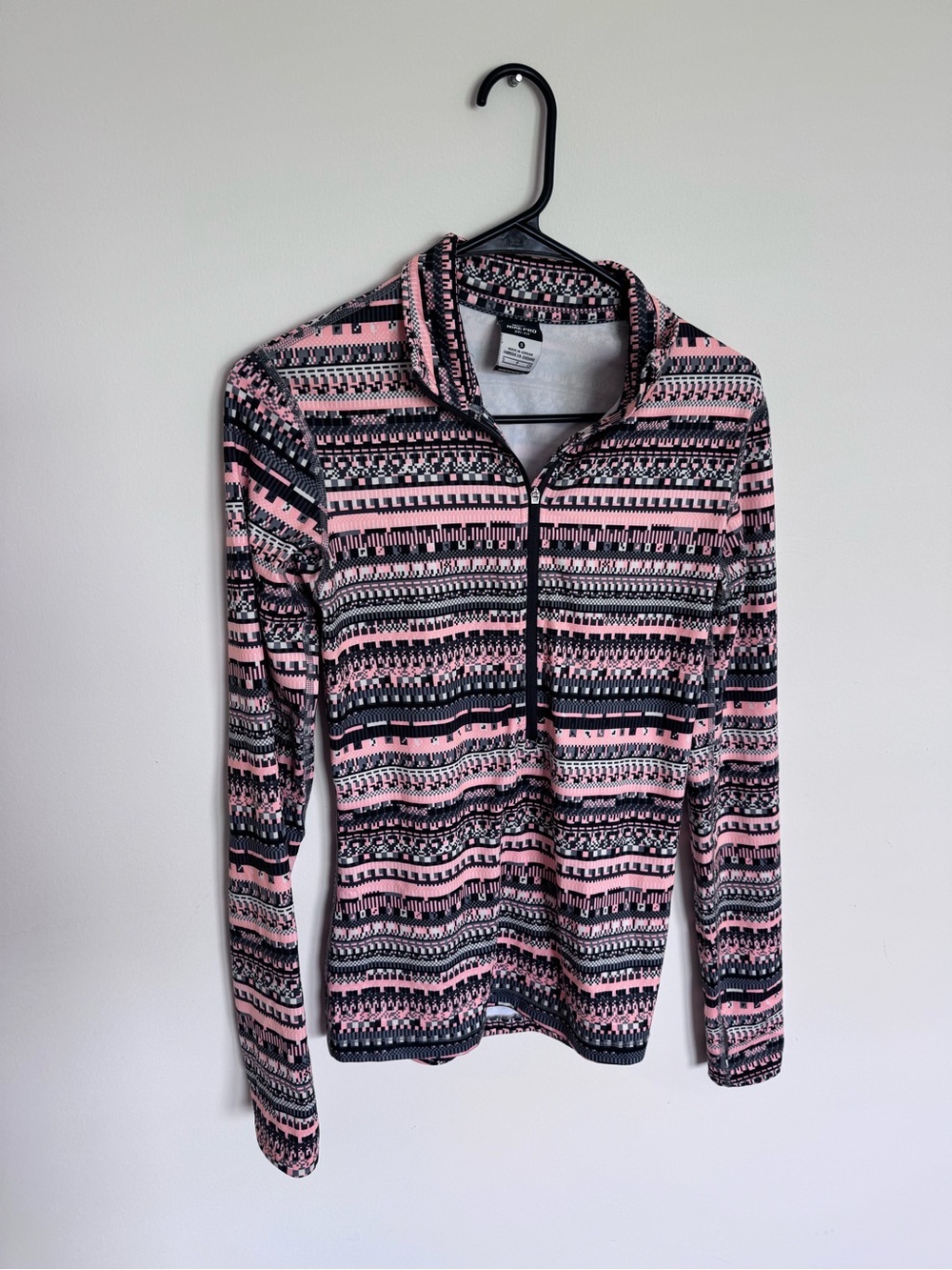 Nike Women's Pink & Black Patterned Half-Zip Sweater